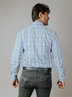 Camisa Hombre Casual Cuadro Azul Marino Azul Cielo Azul Grisáceo