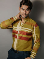 Camisa Hombre Casual Verde Olivo Detalle Griego Chocolate