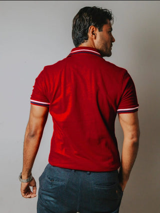 Playera Polo Hombre Slim Fit Roja Detalles Blanco y Negro