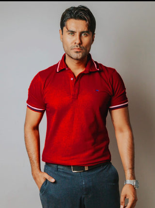 Playera Polo Hombre Slim Fit Roja Detalles Blanco y Negro