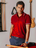 Playera Polo Hombre Casual Roja Detalles Blancos, Negros