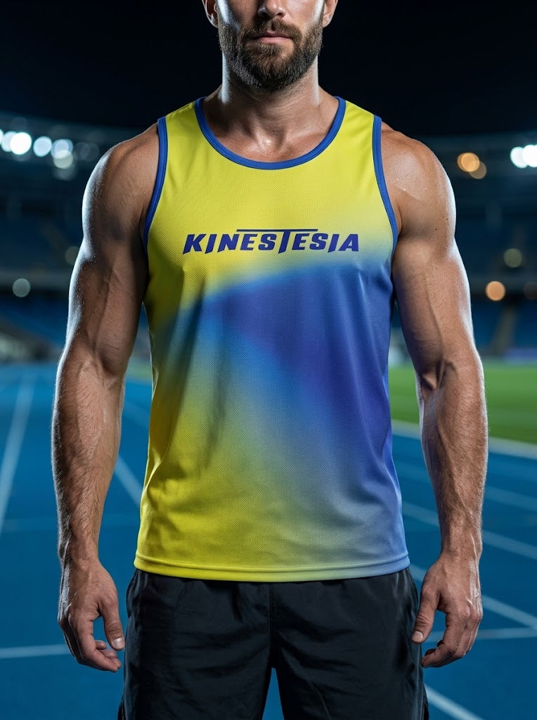 PLAYERA TANK HOMBRE SIN MANGAS AMARILLO AZUL MIXED DEGRADADO