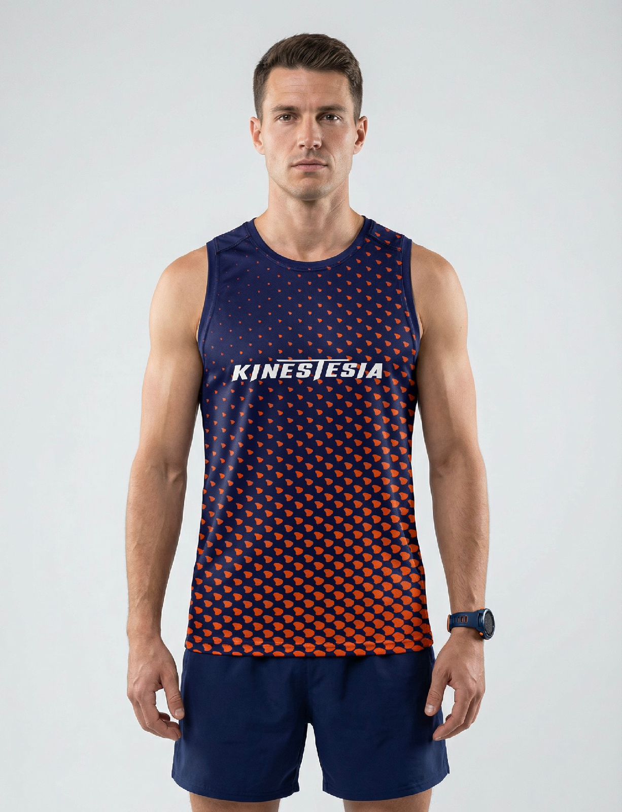 PLAYERA TANK HOMBRE SIN MANGAS NARANJA AZUL MIXED KINESTESIA