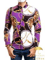 Camisa Hombre Casual Barroco Morada Y Negro Círculos - 34 (S)-Tiendas Platino