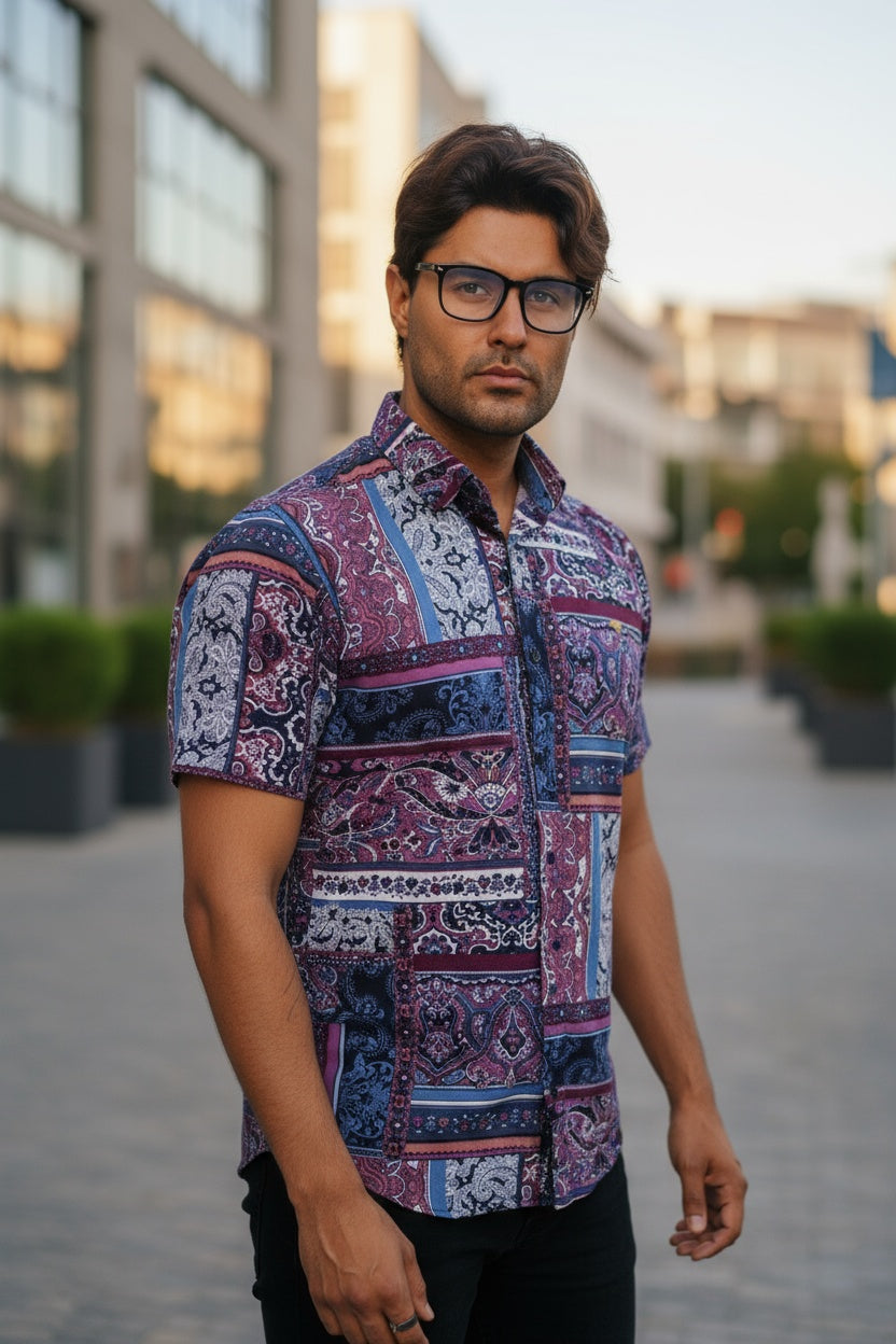 Purple Floral Slim Fit Casual Men's Shirt