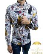 Camisa Hombre Casual Slim Fit Blanca Esfinges Letras - 34 (S)-Tiendas Platino