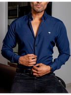 Camisa Hombre Casual Manga Larga Azul Marino Lisa