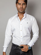 Camisa Hombre Casual Manga Larga Blanca Lisa