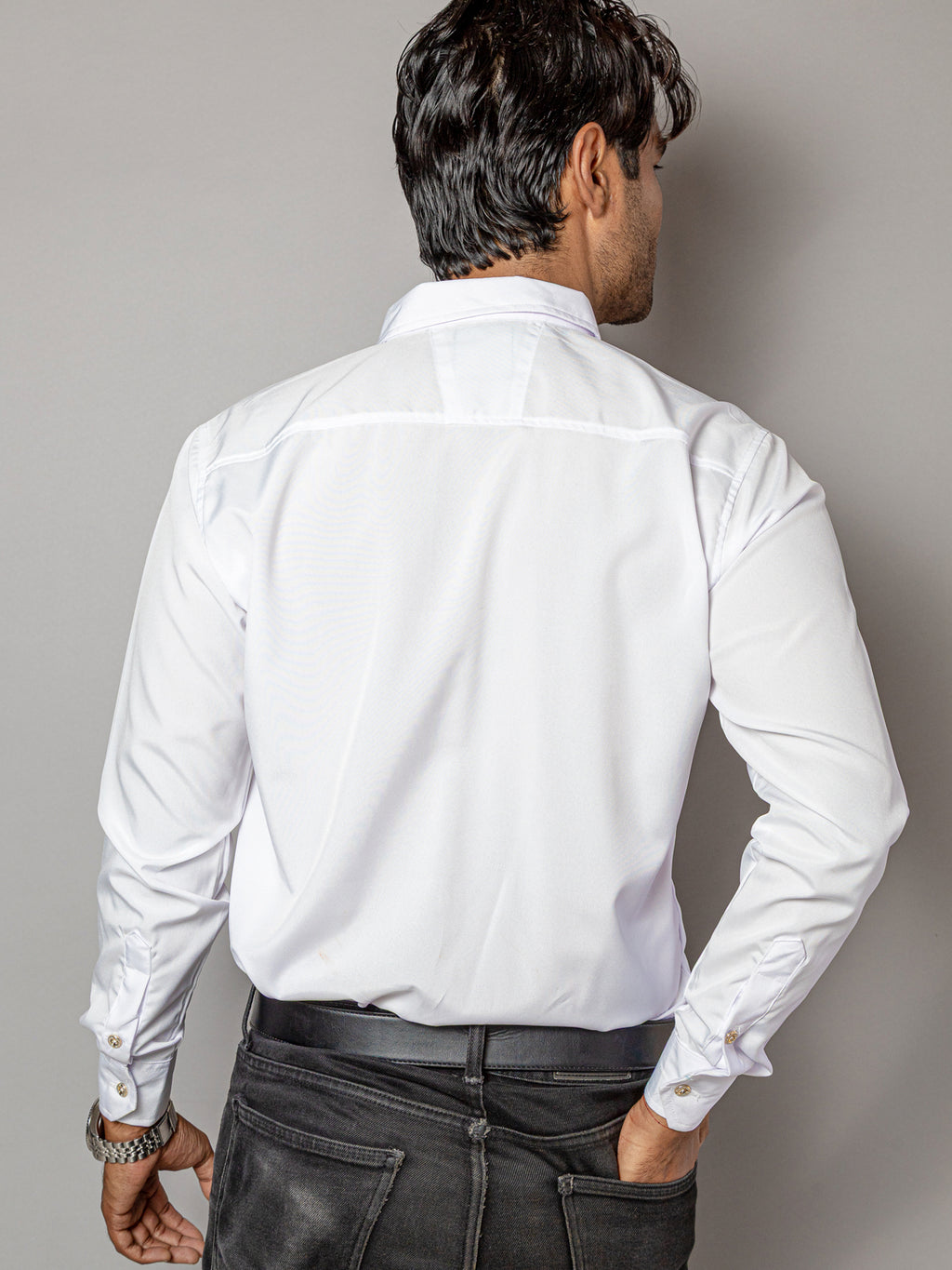 Camisa Hombre Casual Manga Larga Blanca Lisa