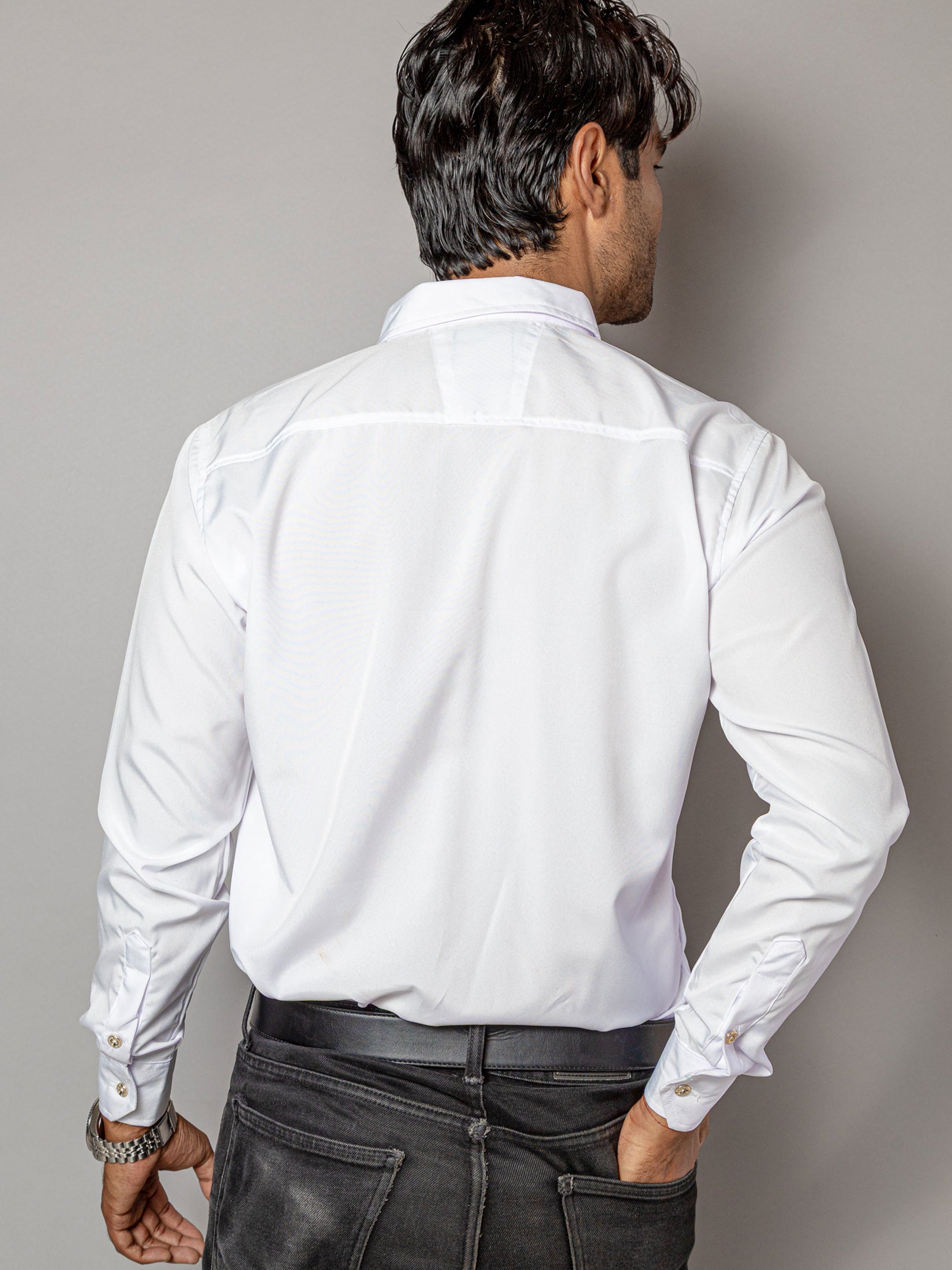 Camisa Hombre Casual Manga Larga Blanca Lisa