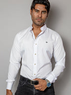 Camisa Hombre Casual Manga Larga Blanca Lisa