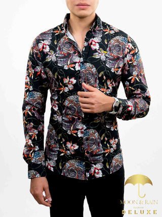 Camisa Hombre Casual Slim Fit Camisa Calavera Otoñal