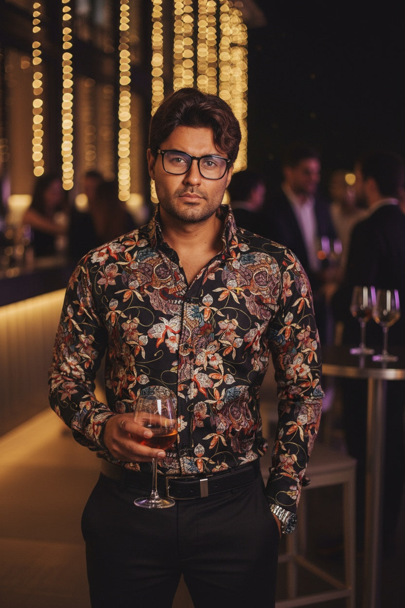 Camisa Hombre Casual Slim Fit Camisa Calavera Otoñal