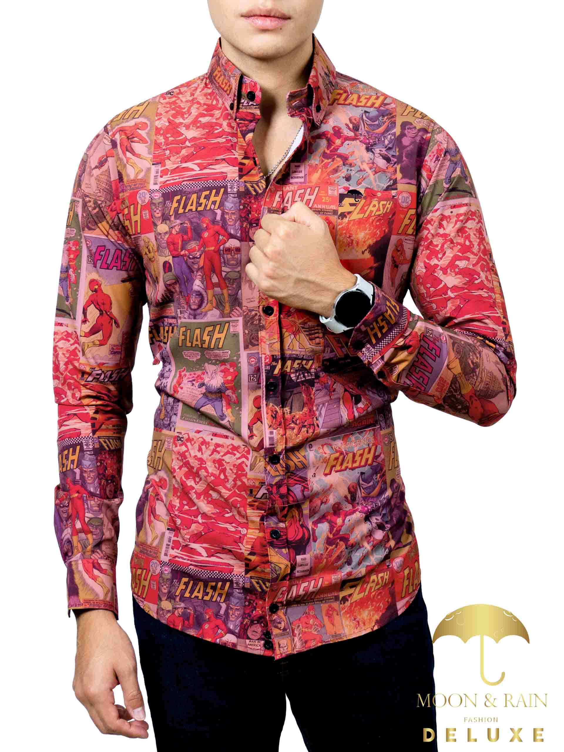 Camisa Hombre Casual Slim Fit Comic Flash - 34 (S)-Tiendas Platino