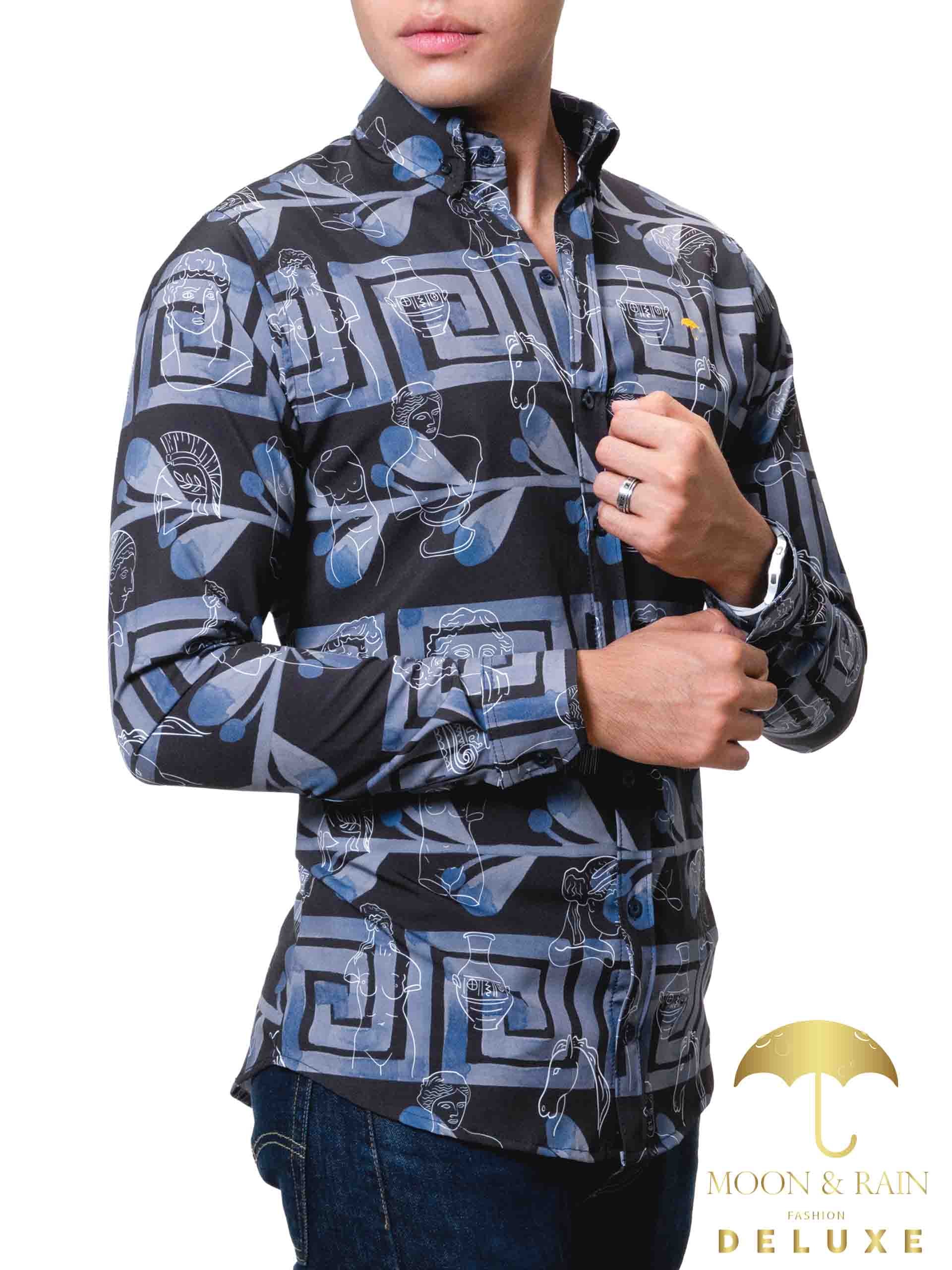 Camisa Hombre Casual Slim Fit Negra Crecía - 34 (S)-Tiendas Platino