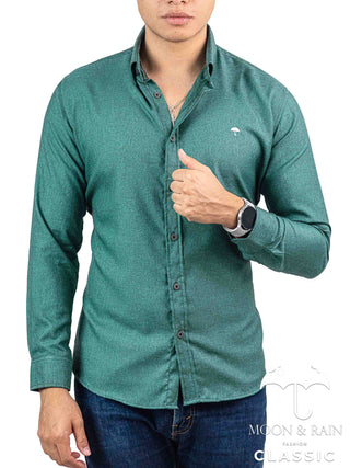 Camisa Hombre Casual Slim Fit Verde Lisa Texturizada