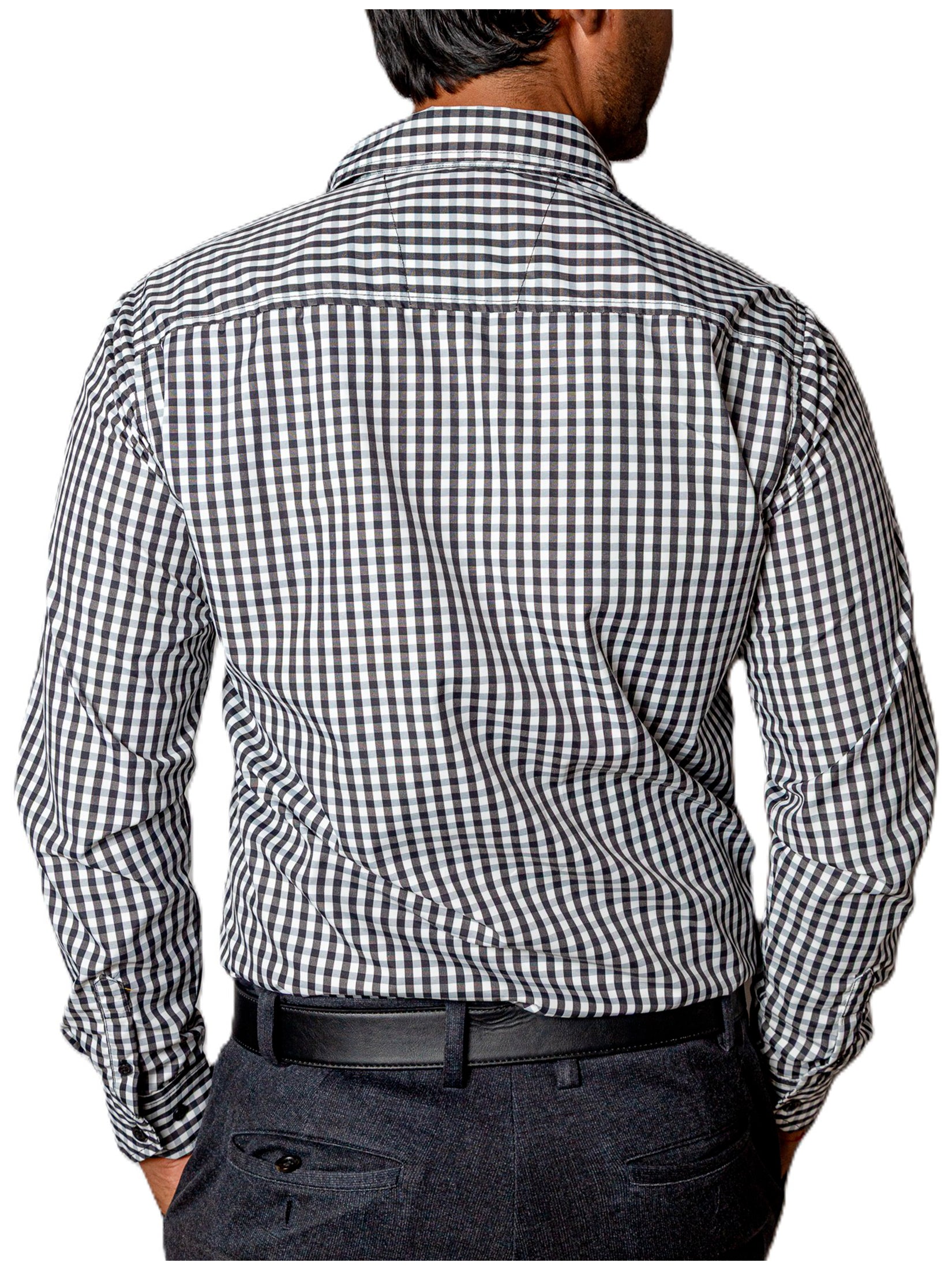 Camisa Hombre Casual Mini Cuadros Negros, Blancos