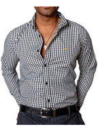 Camisa Hombre Casual Mini Cuadros Negros Blancos