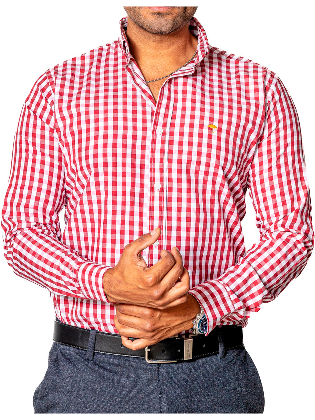 Camisa Hombre Casual Cuadros Blancos, Rojizos