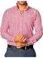 Camisa Hombre Casual Cuadros Blancos, Rojizos