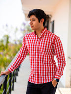 Camisa Hombre Casual Cuadros Rojos, Blancos - Tiendas Platino Camisas Hombre 34 (S)