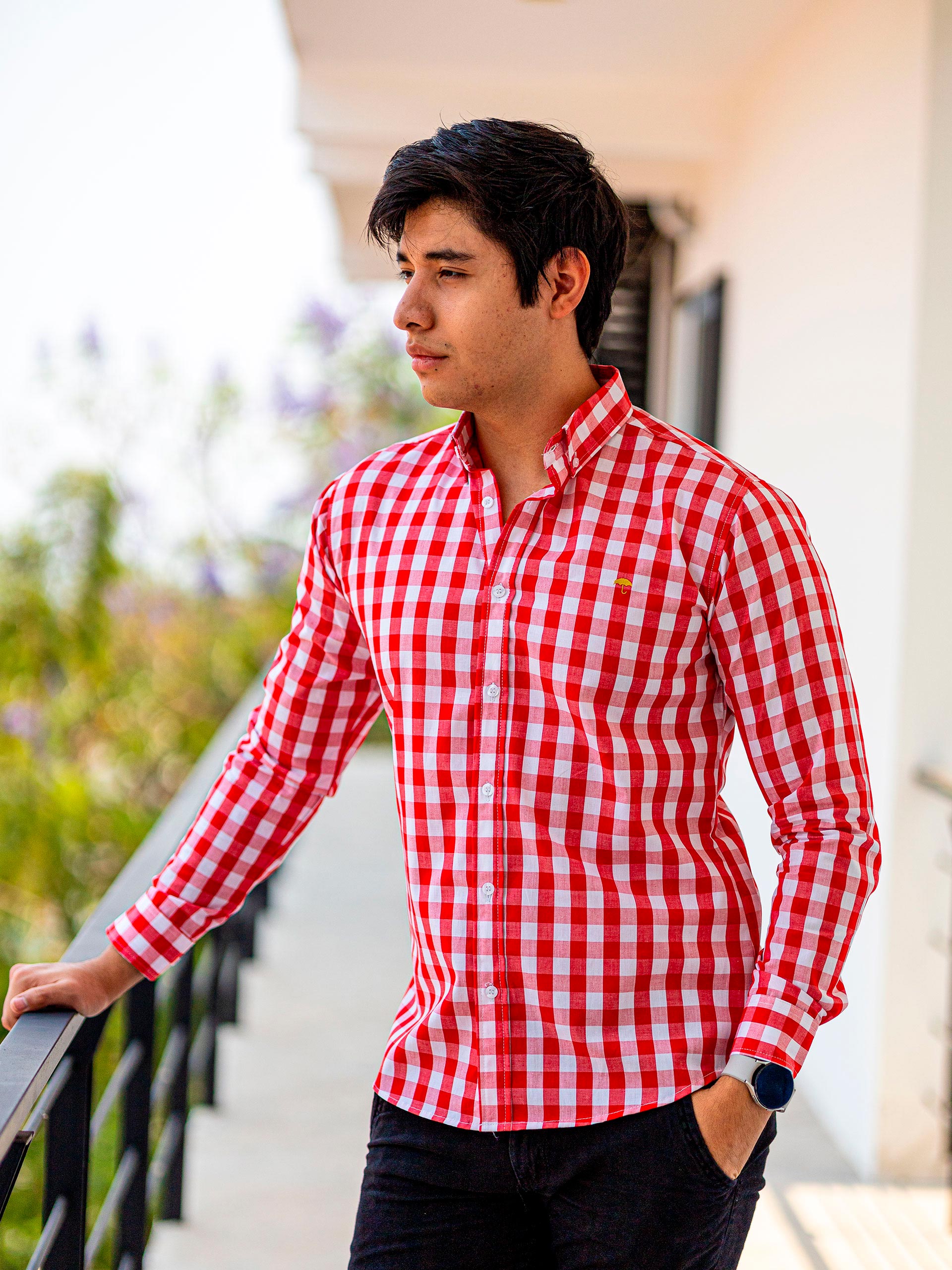 Camisa Hombre Casual Cuadros Rojos, Blancos - Tiendas Platino Camisas Hombre 34 (S)