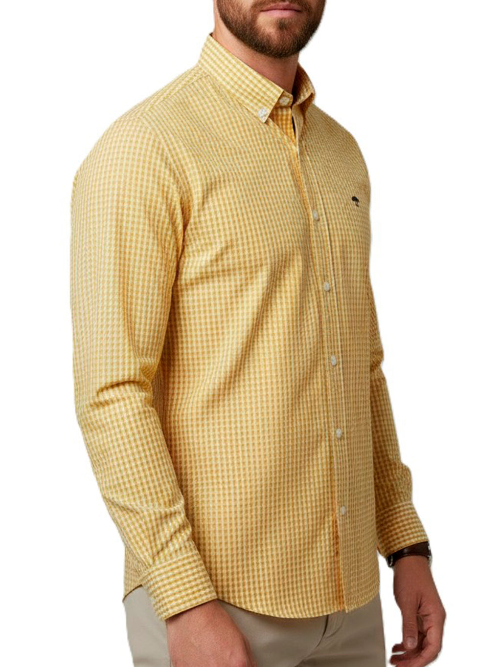 Camisa Hombre Casual Mini Cuadros Amarillos Blancos