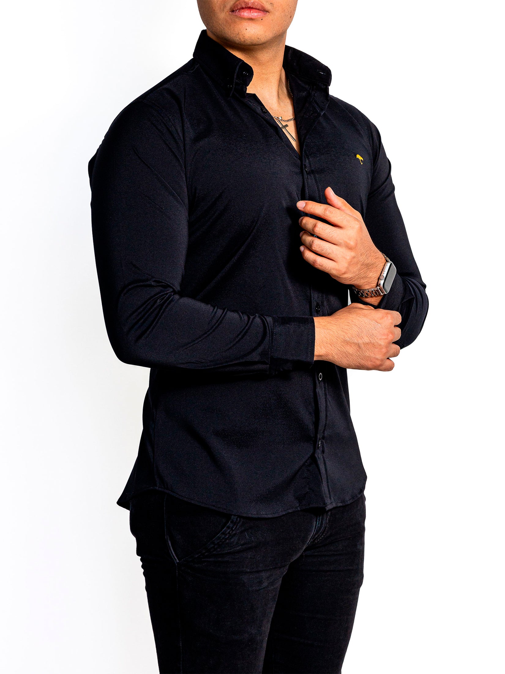 Camisa Hombre Casual Manga Larga Negra Lisa