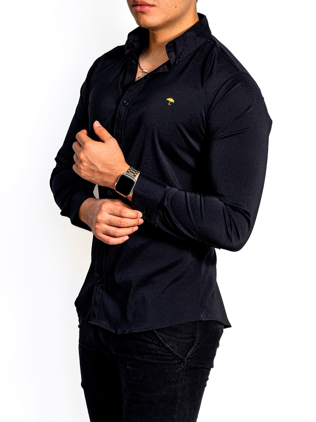 Camisa Hombre Casual Manga Larga Negra Lisa