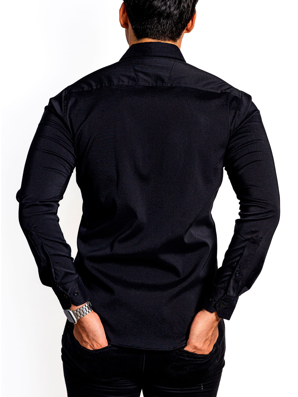 Camisa Hombre Casual Manga Larga Negra Lisa