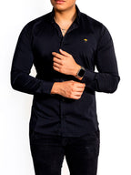 Camisa Hombre Casual Manga Larga Negra Lisa