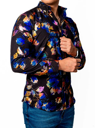 Camisa Hombre Casual Slim Fit Negra Flores Tornasol