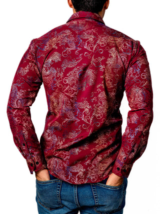 Camisa Hombre Casual Slim Fit Vino Flores Tornasol