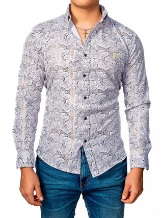 Camisa Hombre Casual Slim Fit Flores Blancas Tornasol