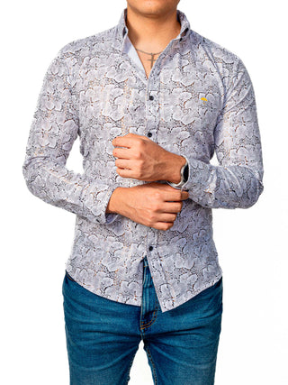 Camisa Hombre Casual Slim Fit Flores Blancas Tornasol