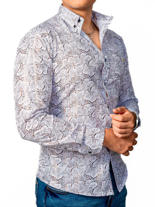 Camisa Hombre Casual Slim Fit Flores Blancas Tornasol