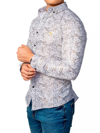 Camisa Hombre Casual Slim Fit Flores Blancas Tornasol