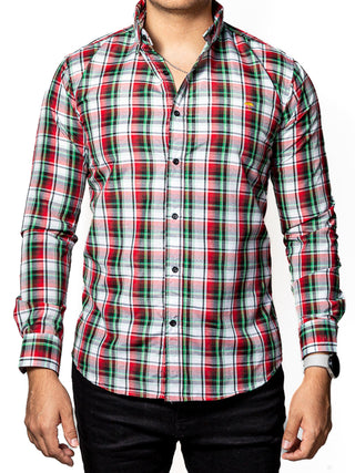 Camisa Hombre Casual Slim Fit Cuadros Blancos, Rojos, Negros