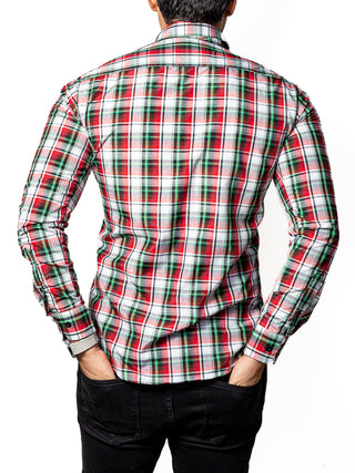 Camisa Hombre Casual Slim Fit Cuadros Blancos, Rojos, Negros