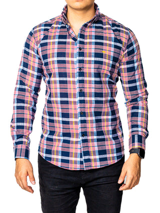 Camisa Hombre Casual Regular Fit Marino Rayas Rojas