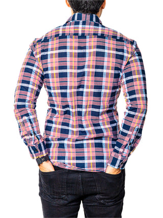 Camisa Hombre Casual Regular Fit Marino Rayas Rojas