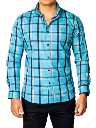 Camisa Hombre Casual Classic Fit Azul Lineas Marino, Blancas