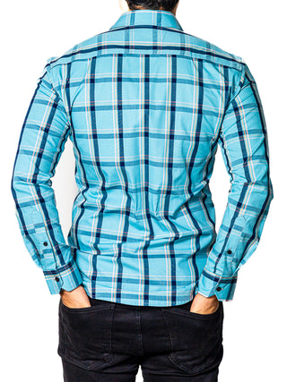 Camisa Hombre Casual Classic Fit Azul Lineas Marino, Blancas