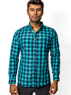 Camisa Hombre Casual Cuadros Azul Turquesa, Negros - 34 (S)-Tiendas Platino