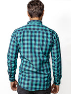 Camisa Hombre Casual Cuadros Azul Turquesa, Negros - 34 (S)-Tiendas Platino