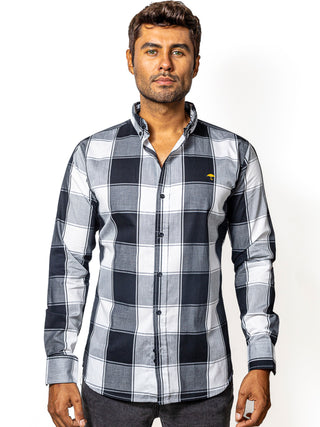 Camisa Hombre Casual Cuadros Negros, Gris, Blancos