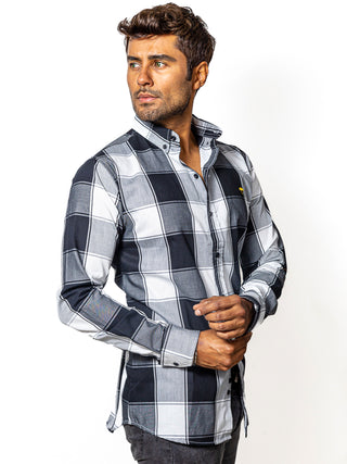 Camisa Hombre Casual Cuadros Negros, Gris, Blancos