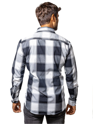 Camisa Hombre Casual Cuadros Negros, Gris, Blancos