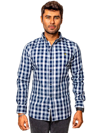 Camisa Hombre Casual Cuadros Marino, Gris, Blancos