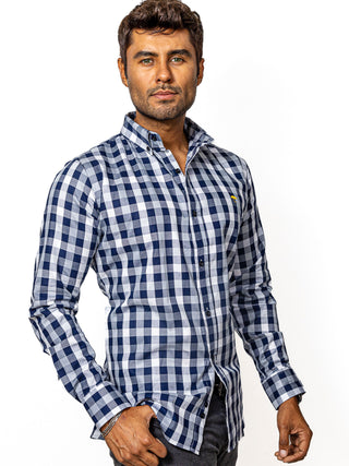 Camisa Hombre Casual Cuadros Marino, Gris, Blancos